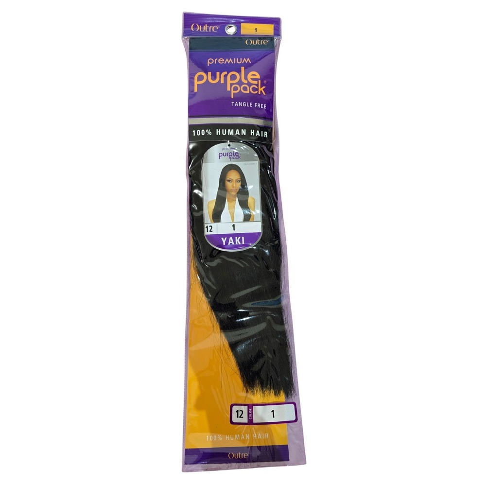 Outre Premium 100% Human Hair Weave Purple Pack Yaki 3 PACKS 12" Color #1